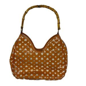 Moschino Cheap and Chic Cut Out Bamboo Handle Apricot Vinyl Shoulder Handbag